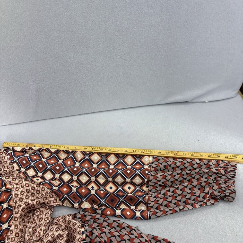 Hailey & Co Geometric Brown & Orange Tiered Ruffle Dress SZ 3XL Boho, Peasant - Picture 11 of 12